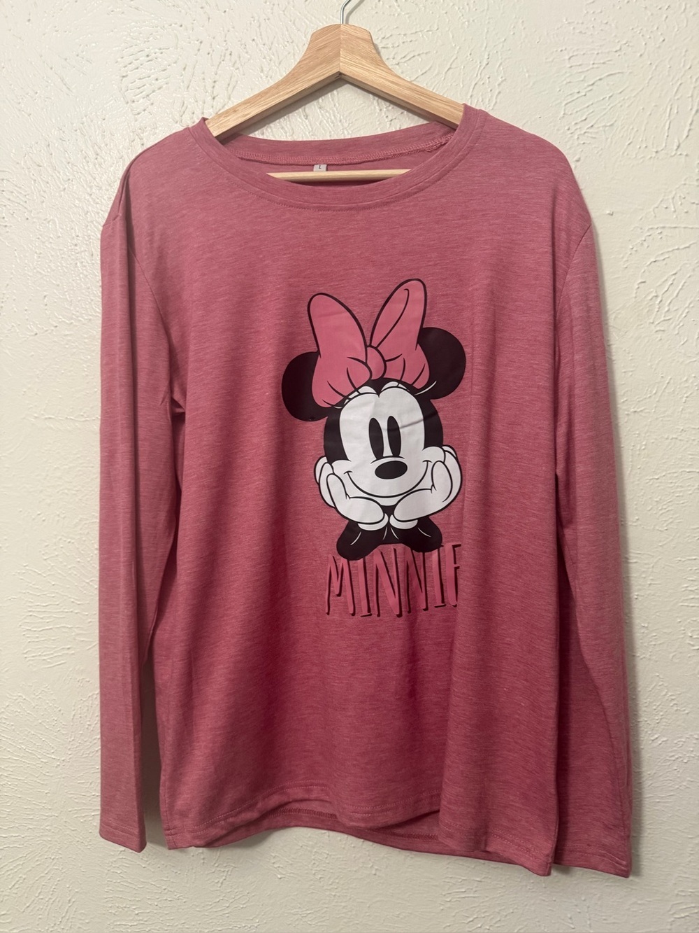 Disney Minnie Mouse Long Sleeve Graphic Tee Pink Women’s Large